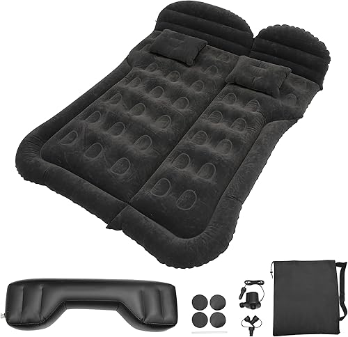 X AUTOHAUX Colchón inflable de aire para coche, SUV, cojín de cama de campamento, almohada engrosada, colchón de PVC con bomba de aire eléctrica,
