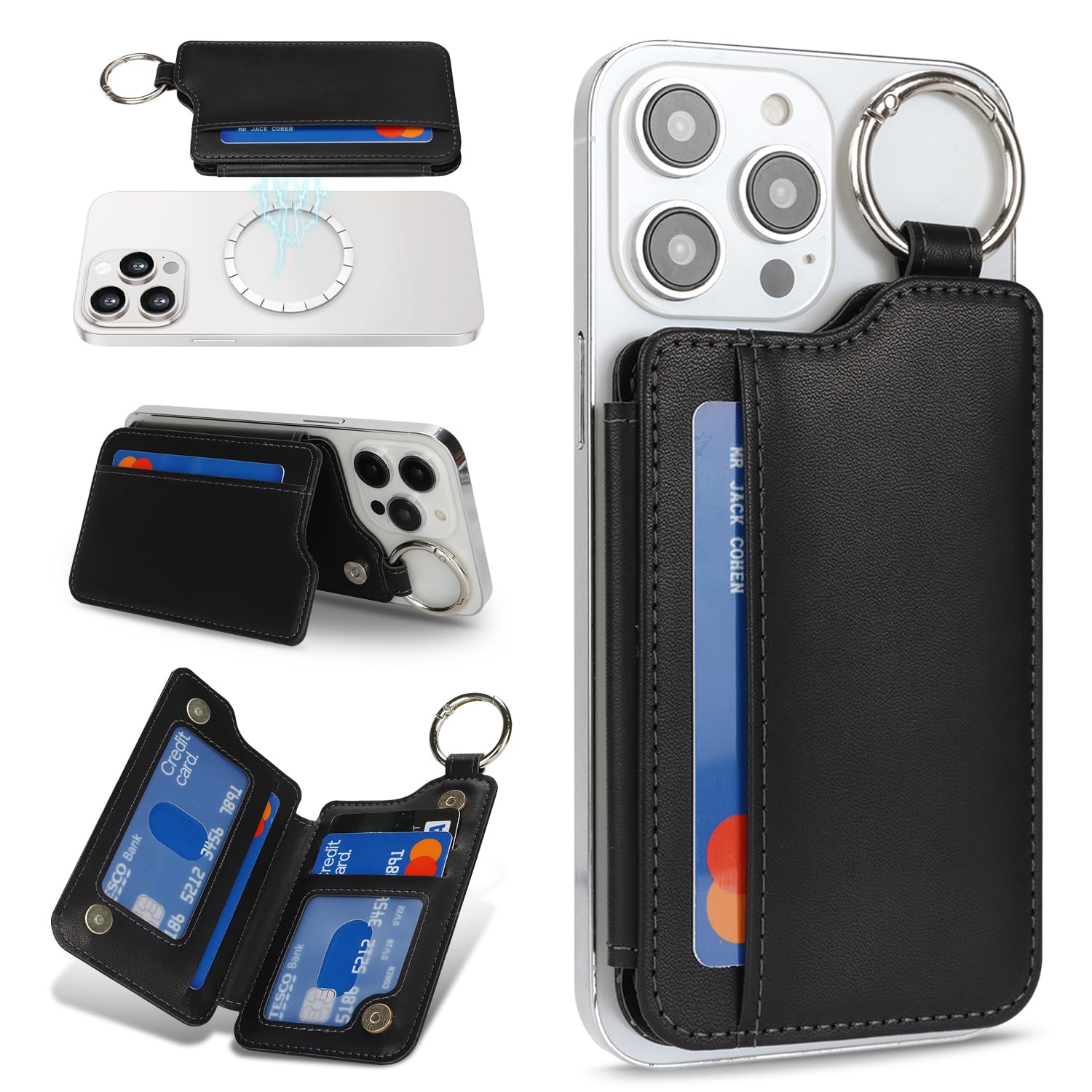 Cavor Magnetic Wallet for iPhone 17/16 Pro Max/15 Pro/14 Plus/13/12 Series,Compatible with MagSafe Wallet,Magnetic Card Holder with Adjustable Stand,