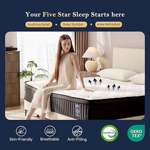 Miniatura 6 de Colchón Queen de 12 pulgadas, sensación híbrida de firmeza media con resortes ensanchados, espuma viscoelástica transpirable para soporte de columna