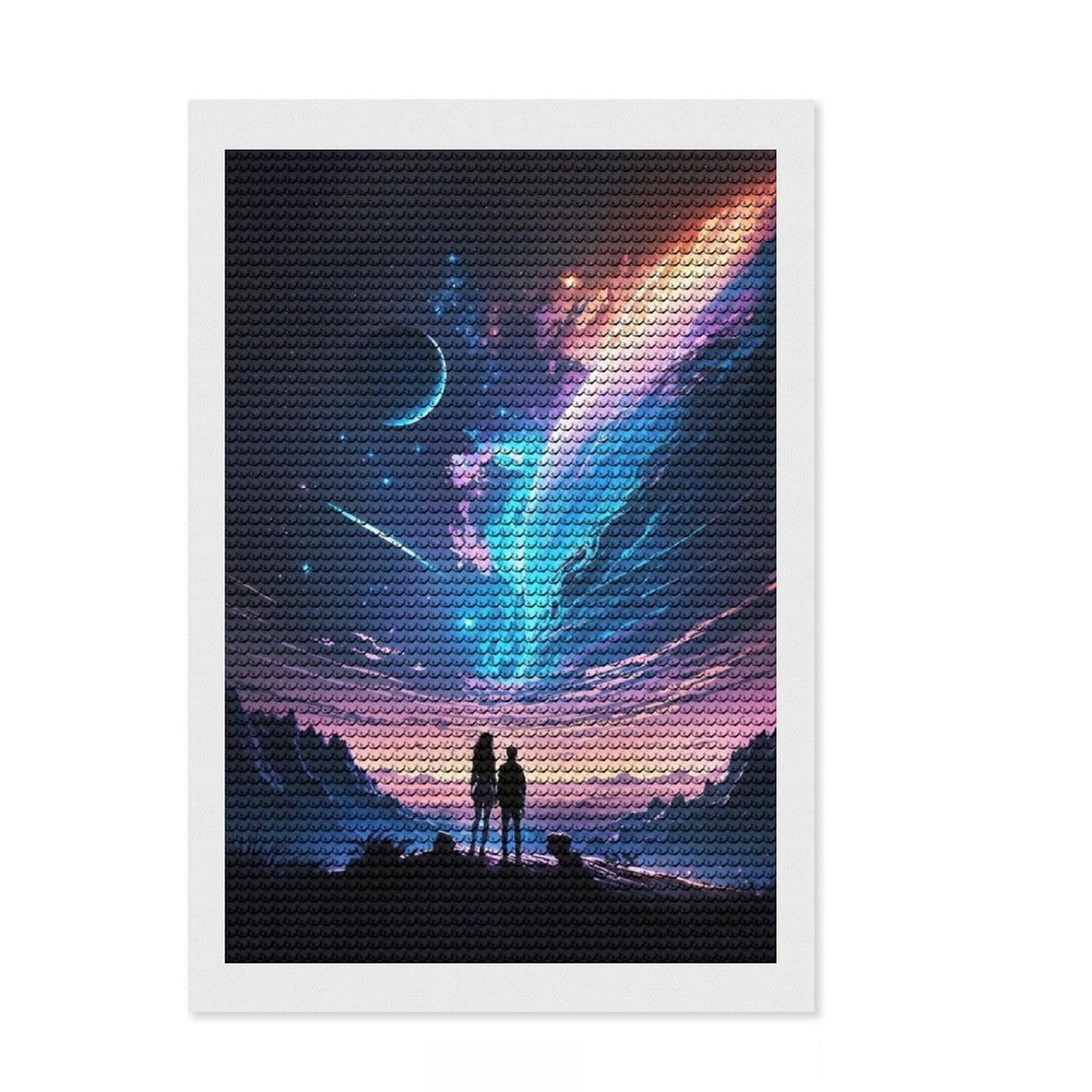 Junmoney Couple Galactic Horizons Full Drill Diamond Painting Kit 8"x12", for Teens, Boho Decor, Good for Quiet Evenings, Thoughtful Handmade Gift