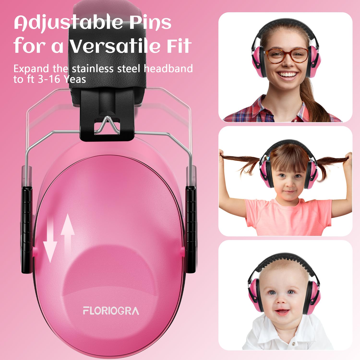 Floriogra Paquete de 2 Protector Oído para Niño, Protección Auditiva SNR 26dB con Diadema Ajustable, Casco Antiruidos Profesional Cancelación de Ruido para Bebé Nené Infante