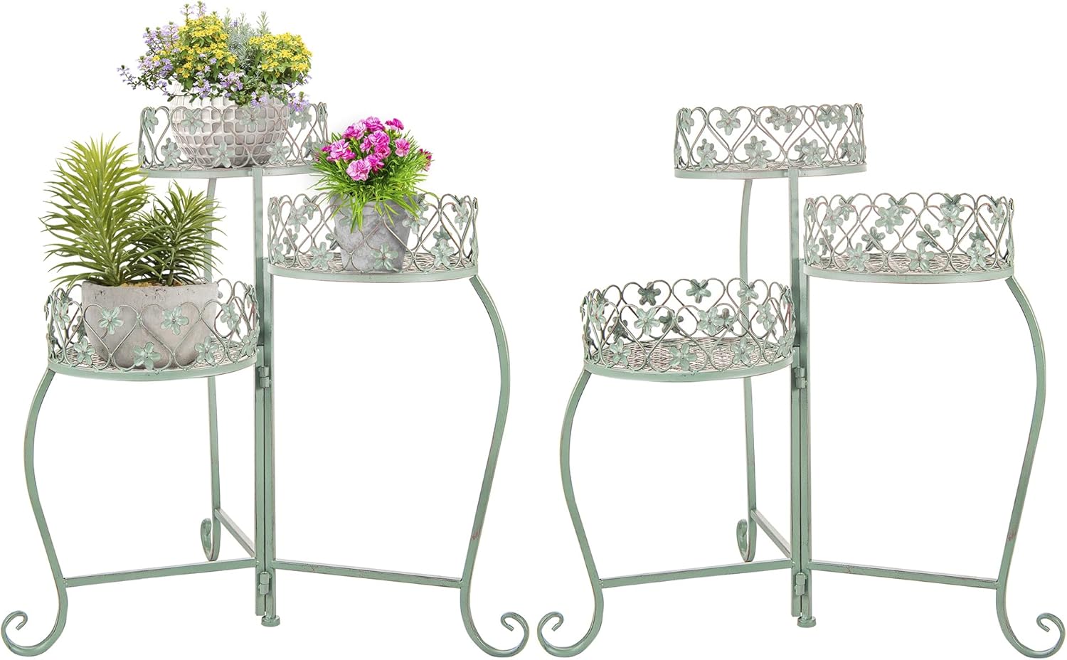 最大41 Offクーポン Sungmor フラワースタンド 花台 植木鉢置き台 盆栽用 スタンド 園芸ラック アイアン 観葉植物 鋳鉄 組み立て 屋外 室内 大きなサイズ 大型 三段 2点セット グリーン Batesmartin Com