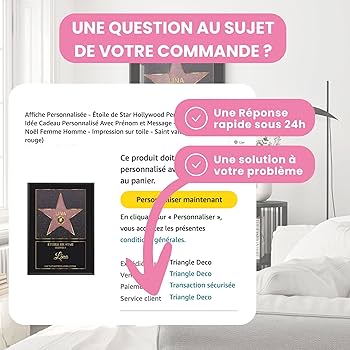 Affiche Personnalisée étoile Hollywood - Avec Prénom Et Message - Toile Ou Affiche Cadre - Cadeau Personnalisable