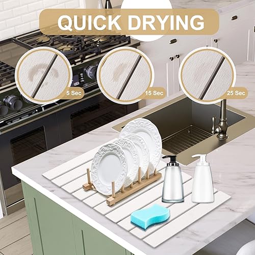 Miniatura 2 de Tapete de secado de piedra para encimera de cocina, tapete plegable grande de secado de platos de piedra, tapete de baño de tierra de diatomeas