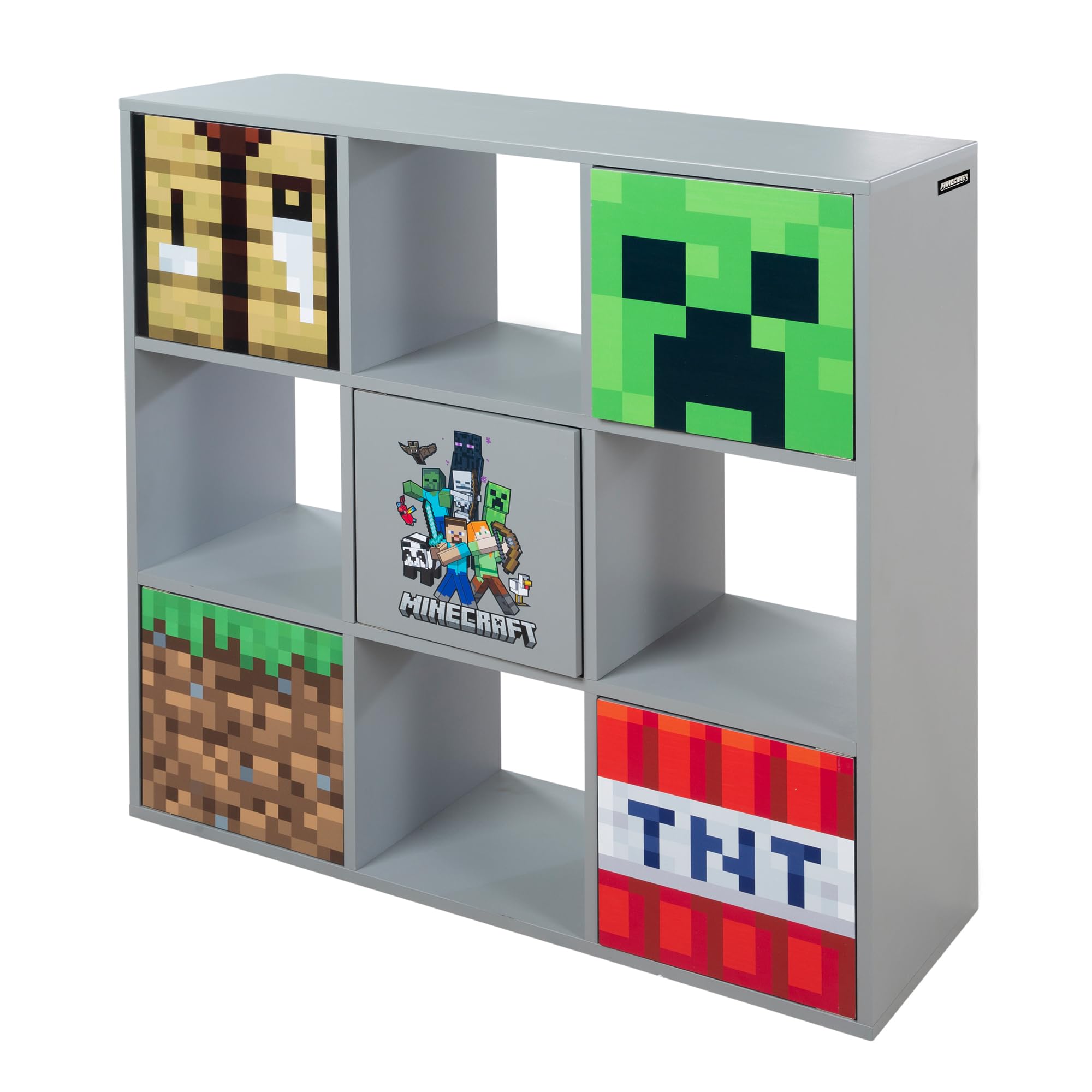 phoenix group Minecraft regał 3 x 3, ścianka działowa z drzwiami i otwartymi półkami, szary