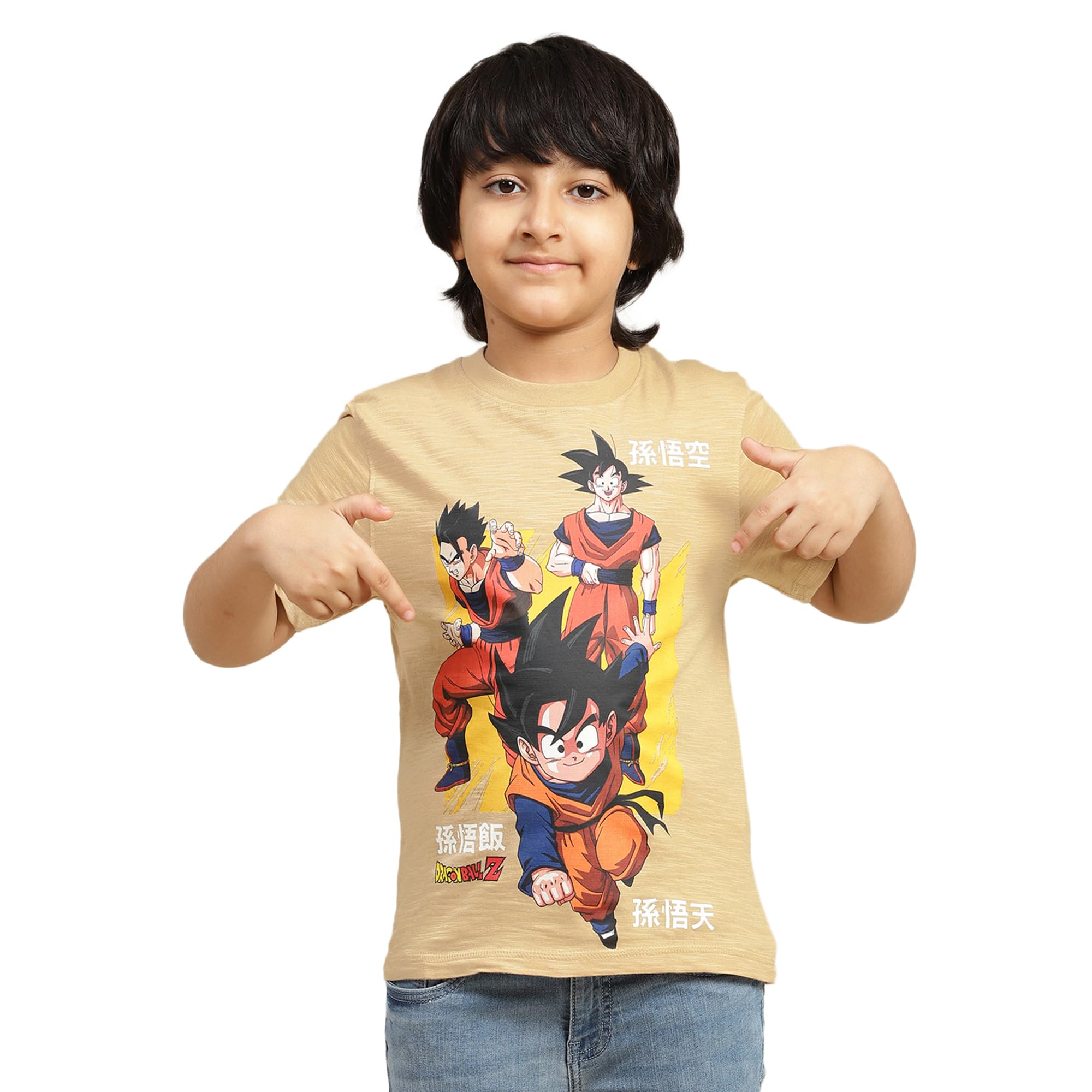 KidsvilleDragon Ball Z Printed Regular Fit Beige Tshirt for Boys