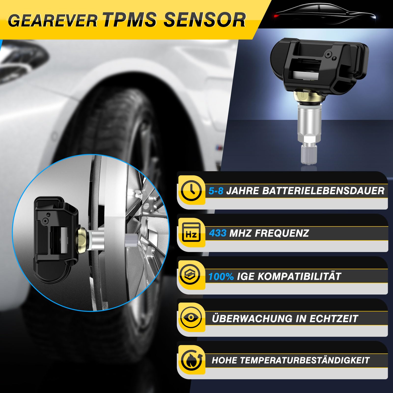 Lot de 4 capteurs de pression des pneus RDKS pour Mercedes Benz C/CLA/GLA/GLC/CLS/E/S/GLE Système de contrôle de la pression des pneus pour capteur TPMS W176 W205 C207 W212 A0009050030