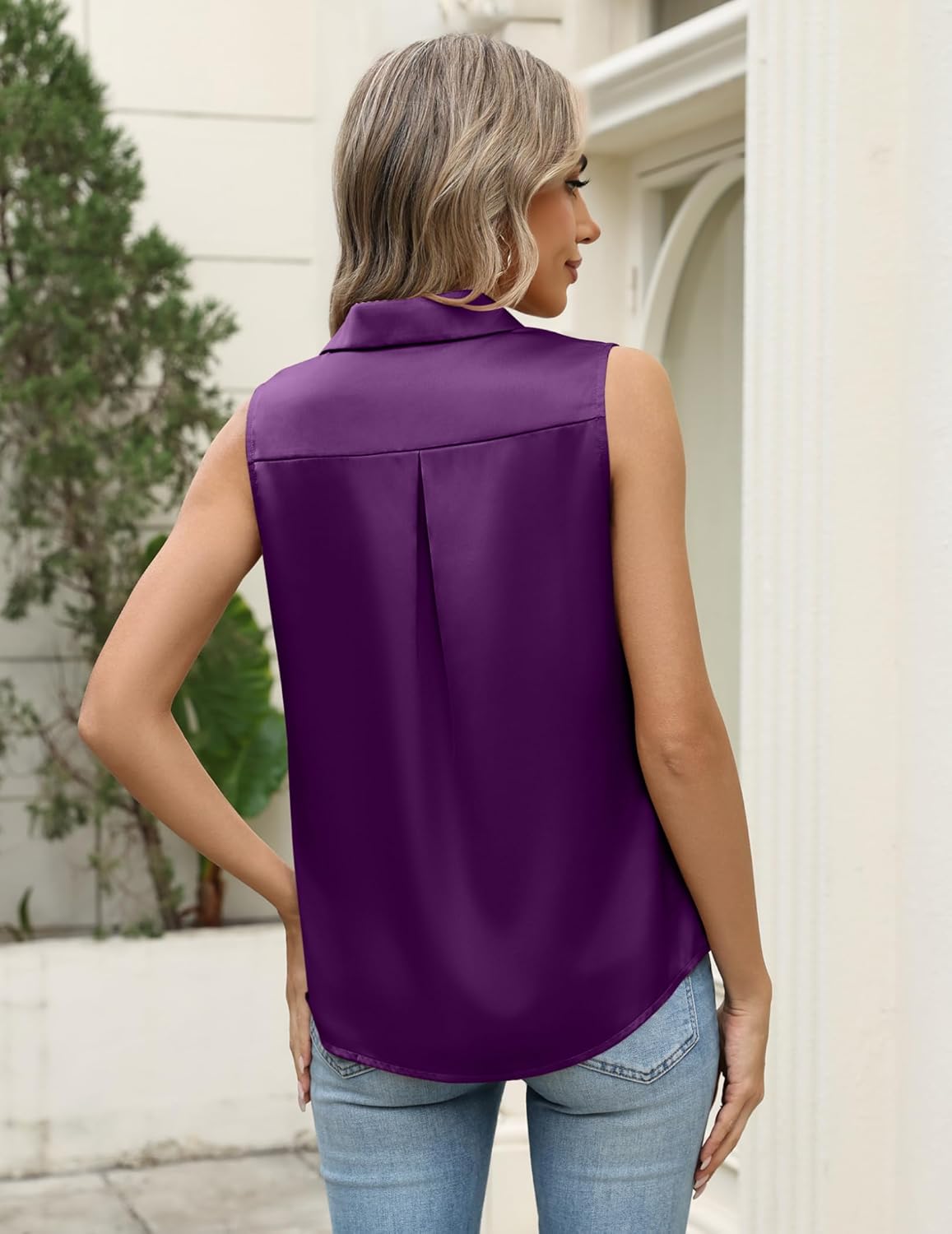 Zeagoo Womens Satin Blouse Sleeveless Silk Tank Tops Button Down Shirts Business Casual Outfits 2026 - Image 3