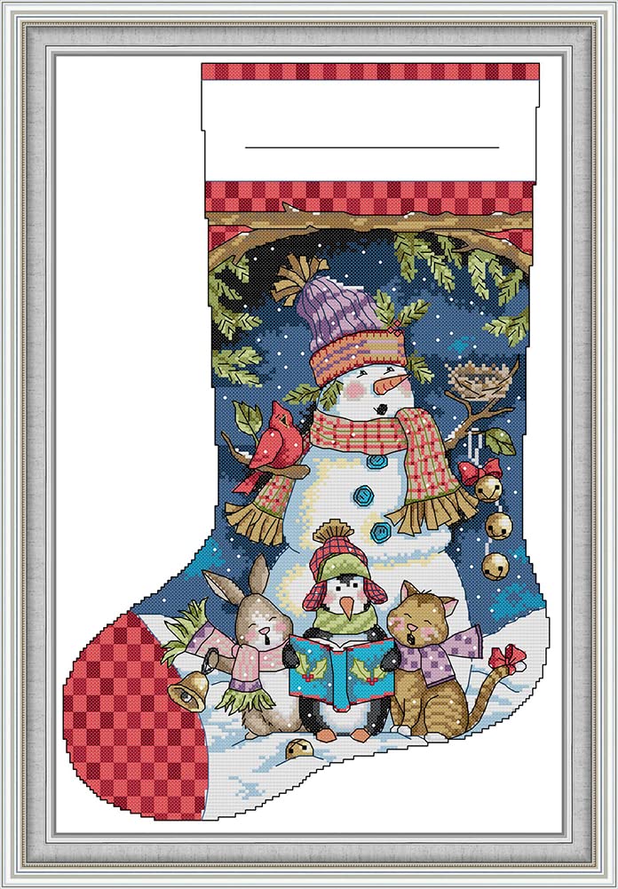 OWN4B Cross Stitch Kits Pre Printed, Christmas Stocking-Chant Stamped Pattern 11CT 17.3x24.8 inch DIY Embroidery Kit (Sock 2)