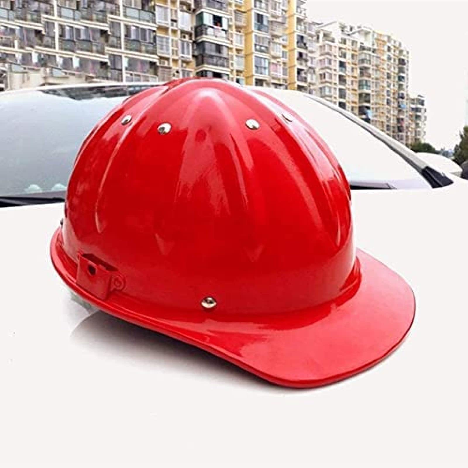 Casco de Seguridad Industrial, Casco de Trabajo ventilado para el Sitio de construcción, Casco de construcción con Correa de 4 Puntos Casco de construcción, Regular, Rojo