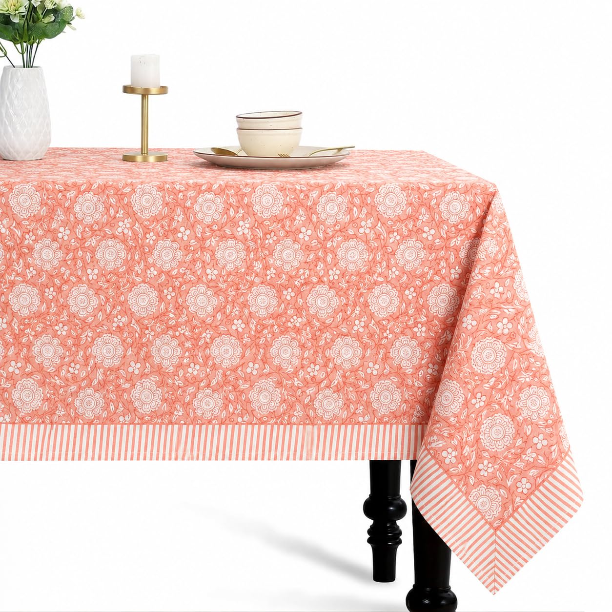 Nappe rectangulaire coton mélangé décoration salle à manger rose