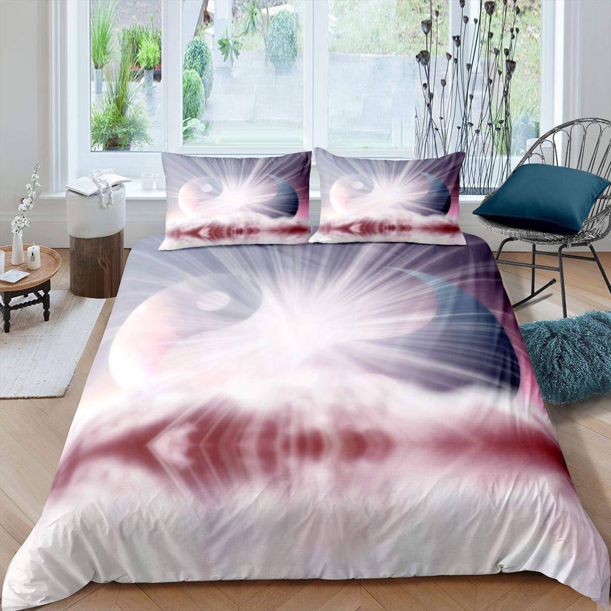 Yin Yang Duvet Cover Aurora Arrow Bedding Set Boho Trippy Psychedelic Art Comforter Cover for Boys Girls Teens Gossip Bedding & Linen Double