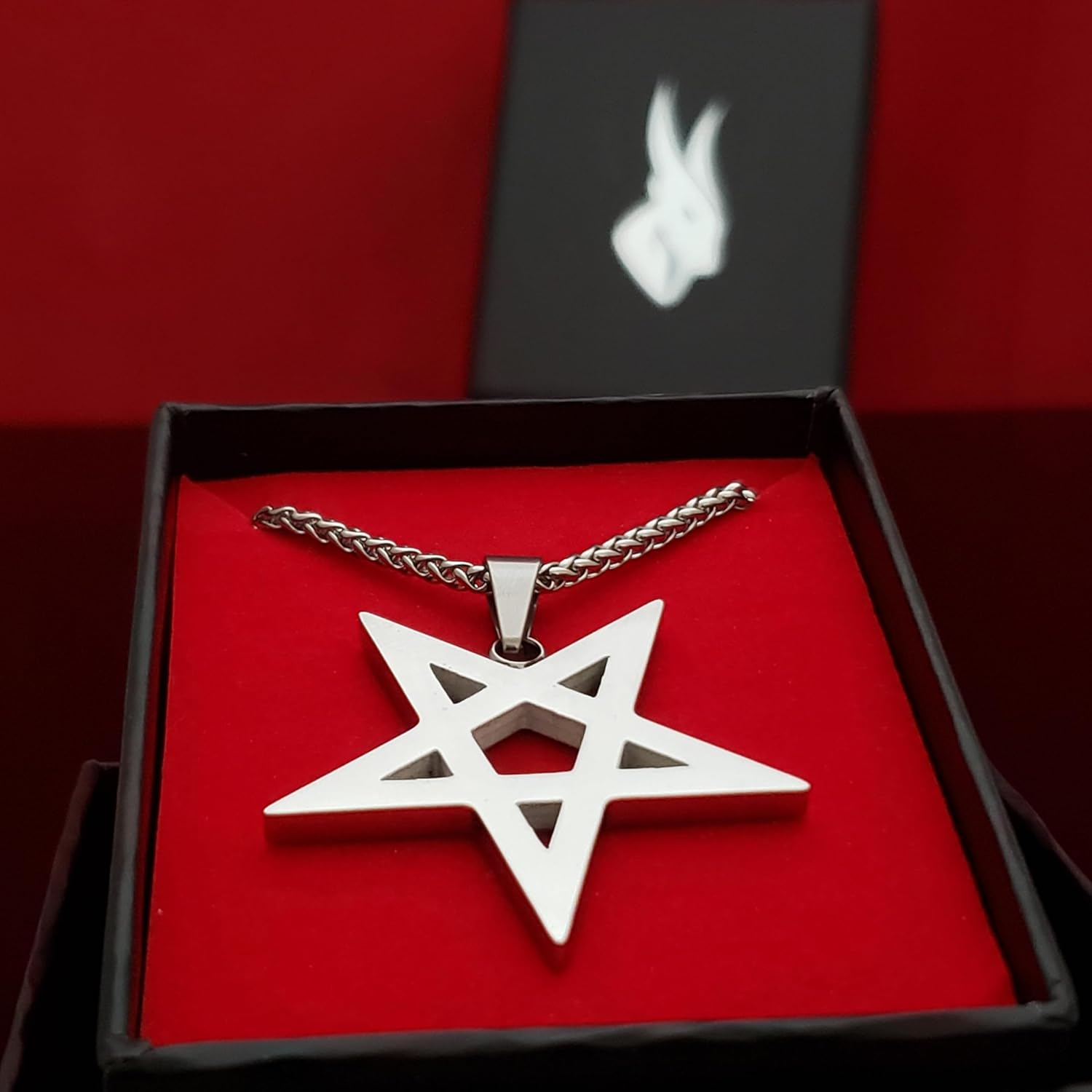 Pentagram Necklace Inverted Pagan Satanic Goth Occult Witchcraft (Silver) - Image 5