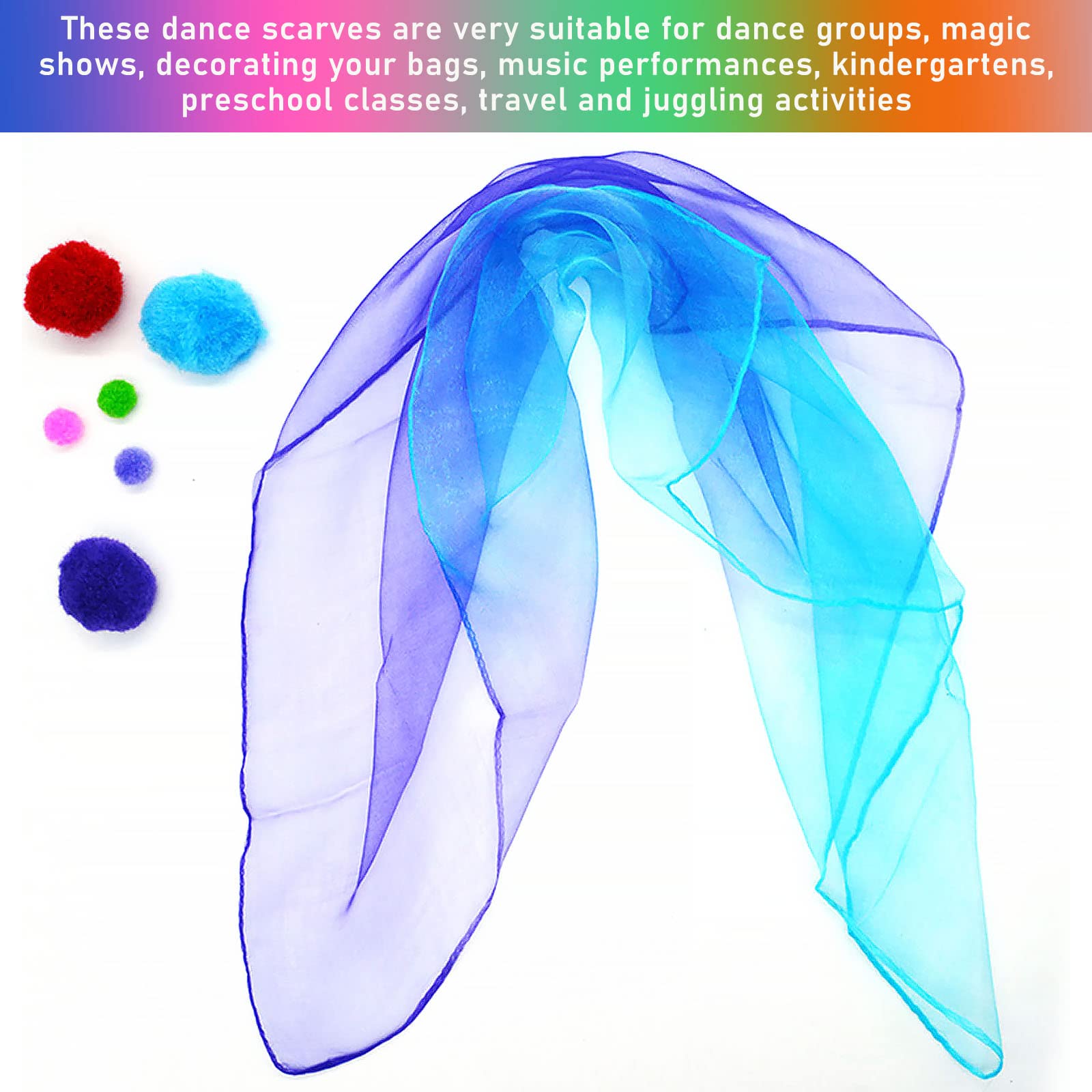 25 Sciarpe Colorate In Chiffon - 60x60 Cm - Per Giocoleria, Danza, Giochi Bambini E Decorazioni