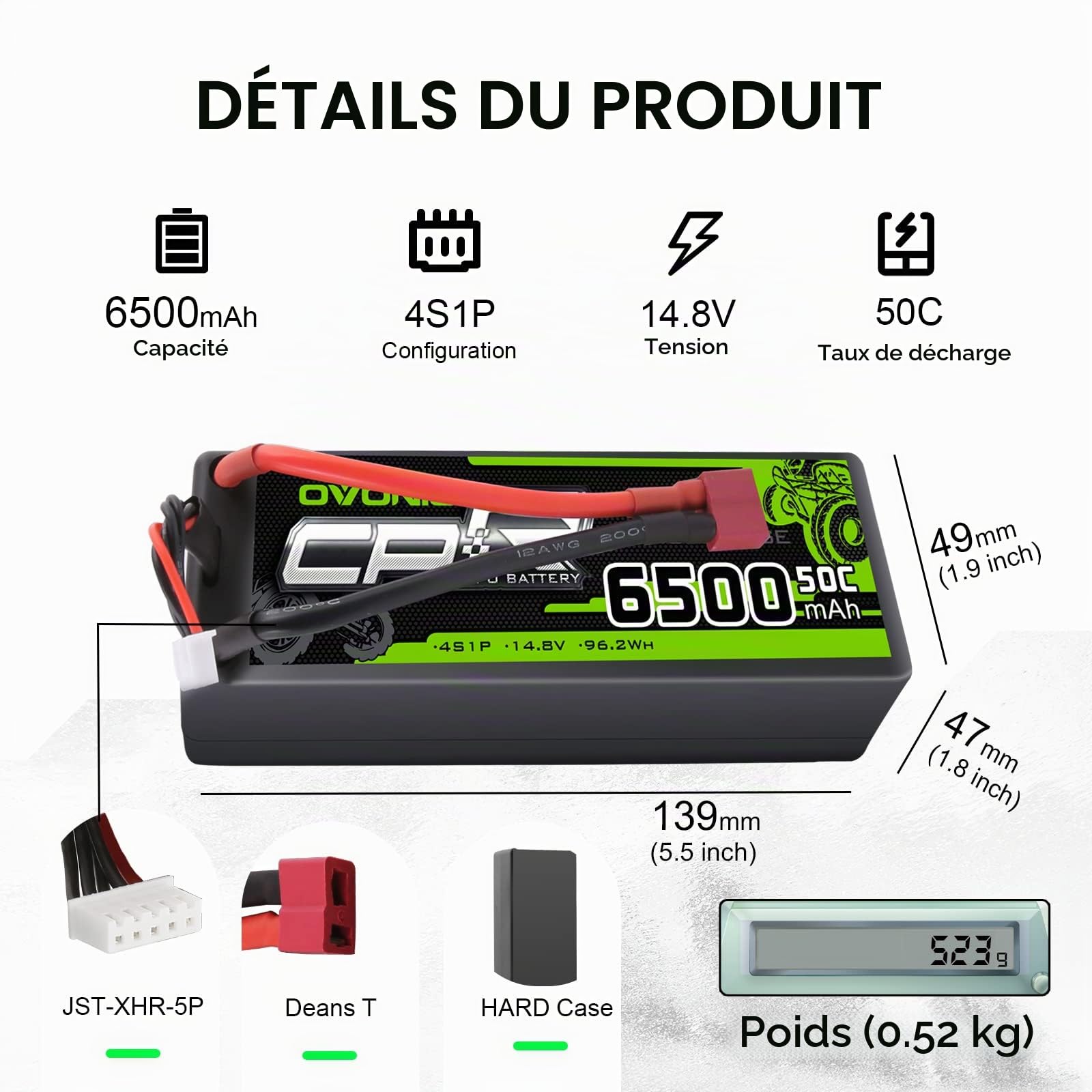 OVONIC 4S Lipo Batterie 6500mAh 50C 14.8V LiPo pour RC Avion RC Hélicoptère RC Voiture RC Bateau Hobby