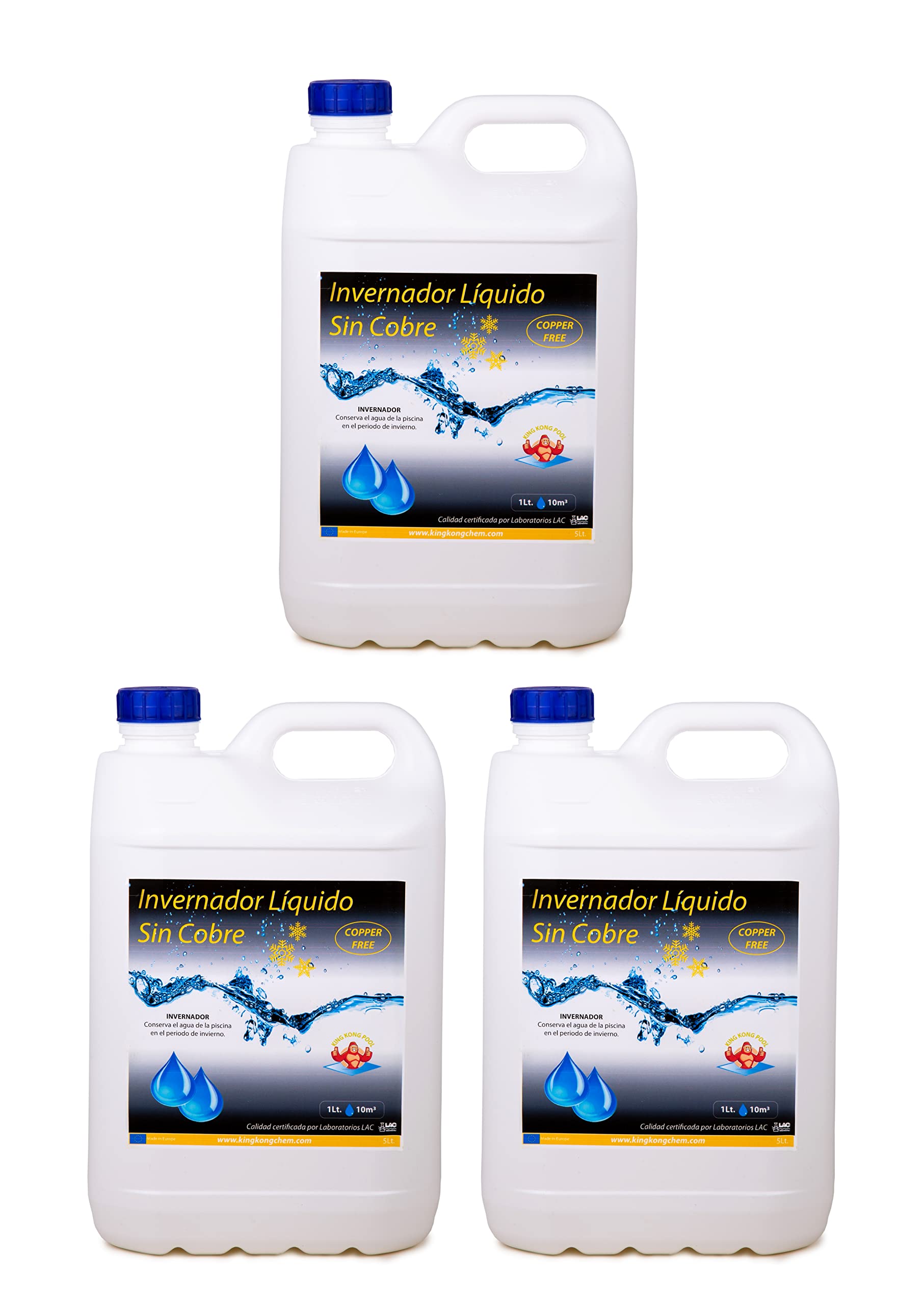 Pack 3 UDS - INVERNADOR LÍQUIDO SIN Cobre 15 litros (3x5 L.) - Desinfectante y Algicida para el Tratamiento de Piscinas en Invierno - Apto Piscinas Liner DIASA