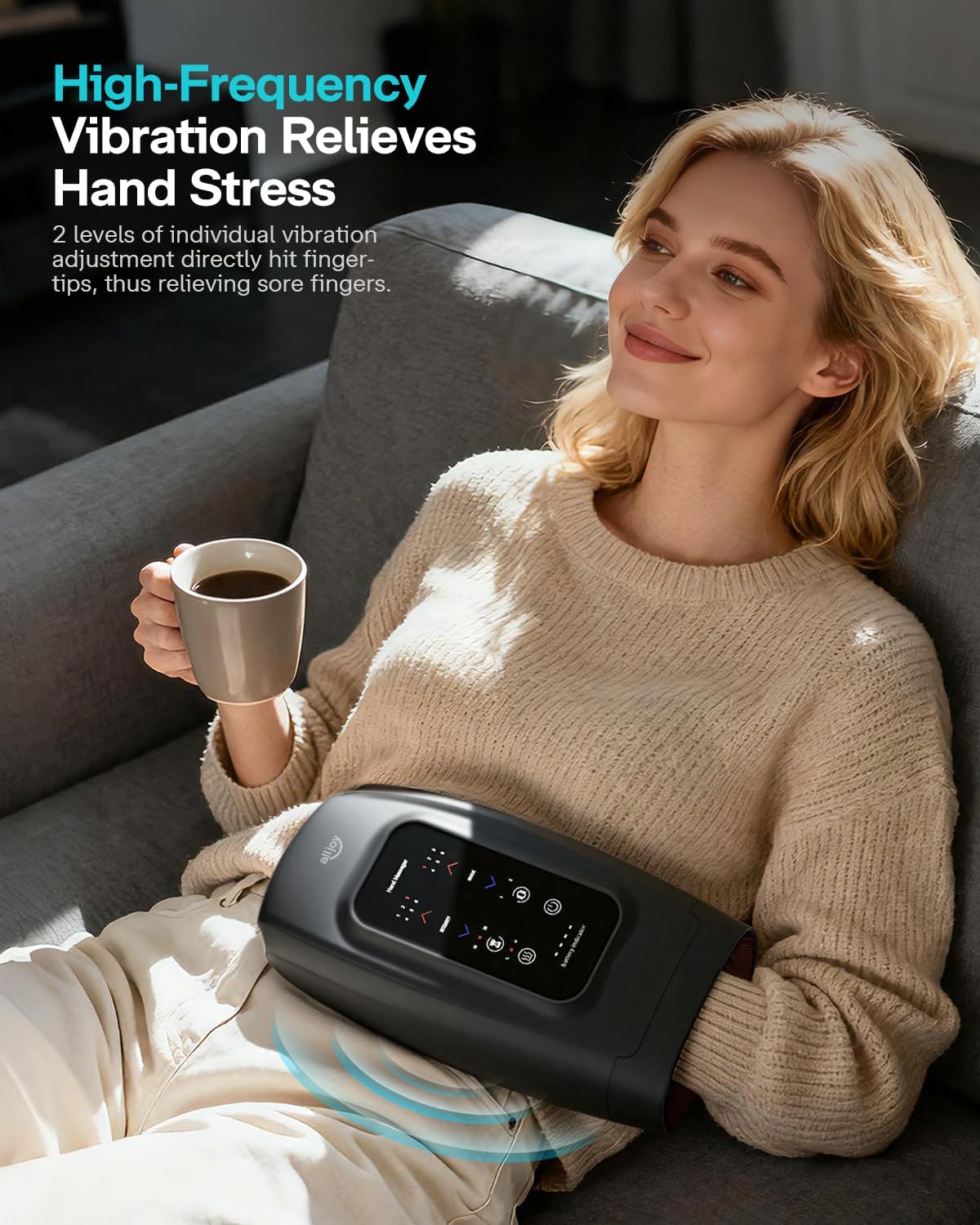 hand massager with heat and compression, alljoy hand massager for arthritis and carpal tunnel relief- fathers day gift-s for dad, touchscreen cordless carpal tunnel massager,dad birthday gifts for men black