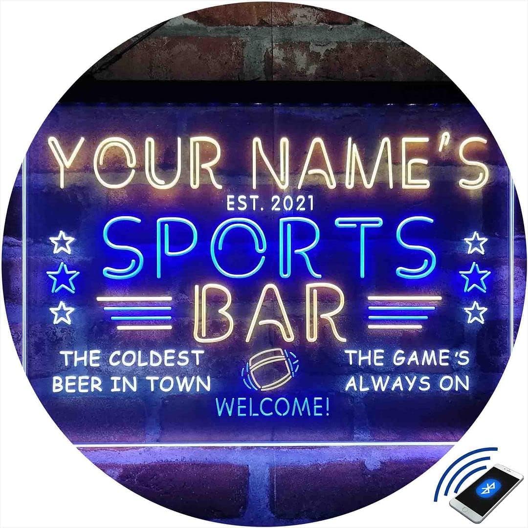 Personalized Sports Base Home Bar Tri-Color LED Neon Light Sign Customize Name Date Text Quote Font White & Blue & Yellow 17.7 x 13.6 Inches st9s43-tj1-tm-wby