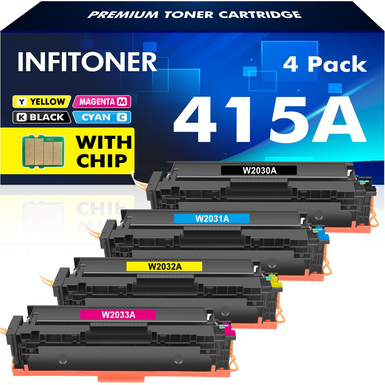 415A 415X M479fdw Toner: (Mit Chip) Kompatible Ersatz für HP 415A Toner für Color LaserJet Pro MFP M479dw M479fdw M479fnw M479fdn M454dn M454dw M479 W2030A W2031A W2032A W2033A 4er-Pack