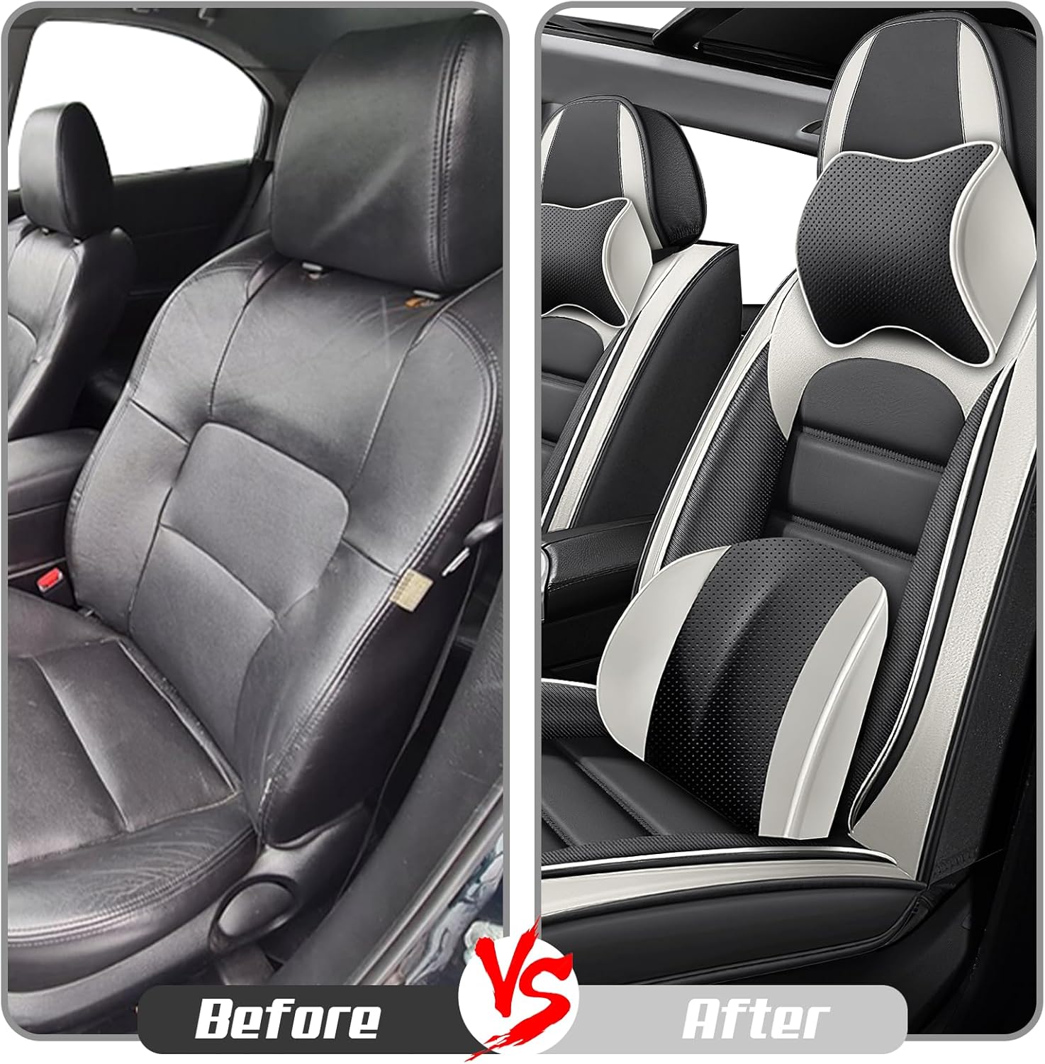 Car Seat Covers for Chevrolet Chevy Trax 2015-2025, Leather Auto Seat Cover Luxury Cushions Waterproof Seat Protectors (Gray White,Front Set with Pillow)