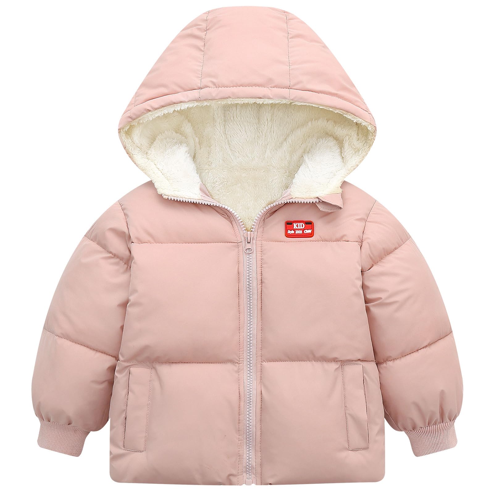 UNICOMIDEA Baby Hooded Puffer Jacket,Fleece Lined Winter Coat 12M-5T
