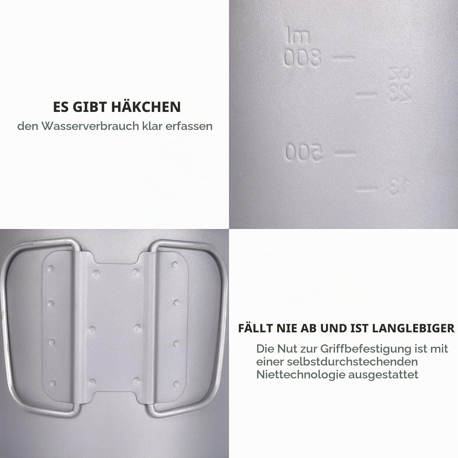 iBasingo Titan Becher Pfannen Set 1100ml & 300ml Camping Kochgeschirr Outdoor Leichtes Klein Topf Teller Set Picknick Wandern Schüssel mit Klappgriffen Rucksack Kochset für 1 Person Ti2053C