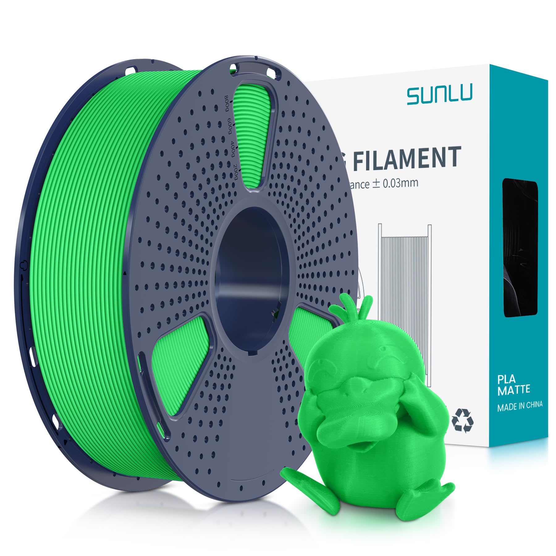 SUNLU Filamento PLA Matte 1.75 mm, Filamento per Stampante 3D con Superficie Opaca, Neatly Wound Filamento, Facile da Usare, 1kg Bobina(2.2lbs) di Filamento PLA per Stampanti FDM 3D, Verde Matte