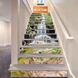 Paneles De Cielo Falso FLFK 3D Cascadas de paisaje natural auto-adhesivos Pegatinas de Escalera pared pintura vinilo Escalera calcomanía Decoración 39.3 pulgadas x7.08 pulgadas X 13Piezas