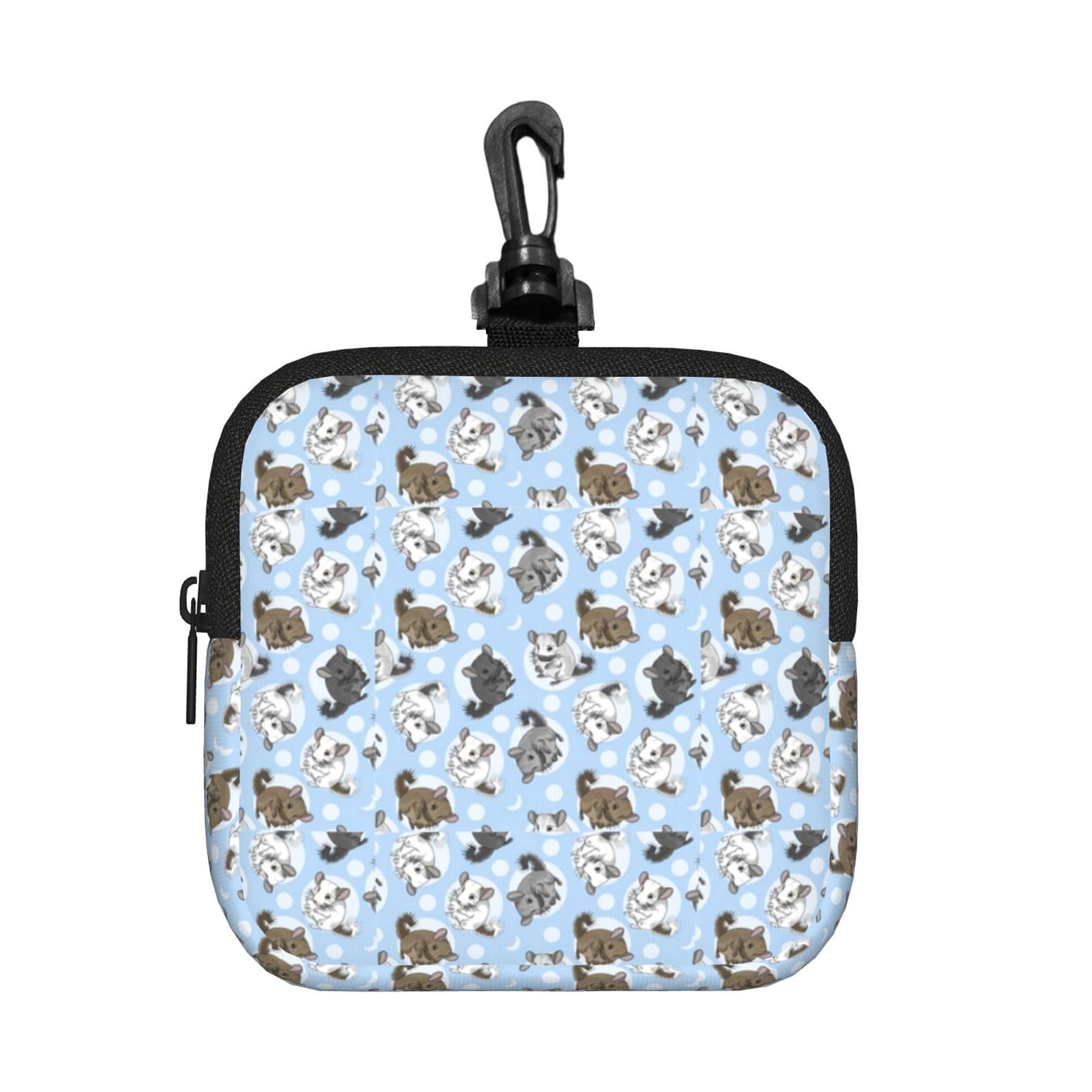 Ercgad Unisex Black Blue Chinchillas And Moon Print Square Storage Bag Travel Toiletry Cosmetic Organizer Pouch Lightweight Reusable