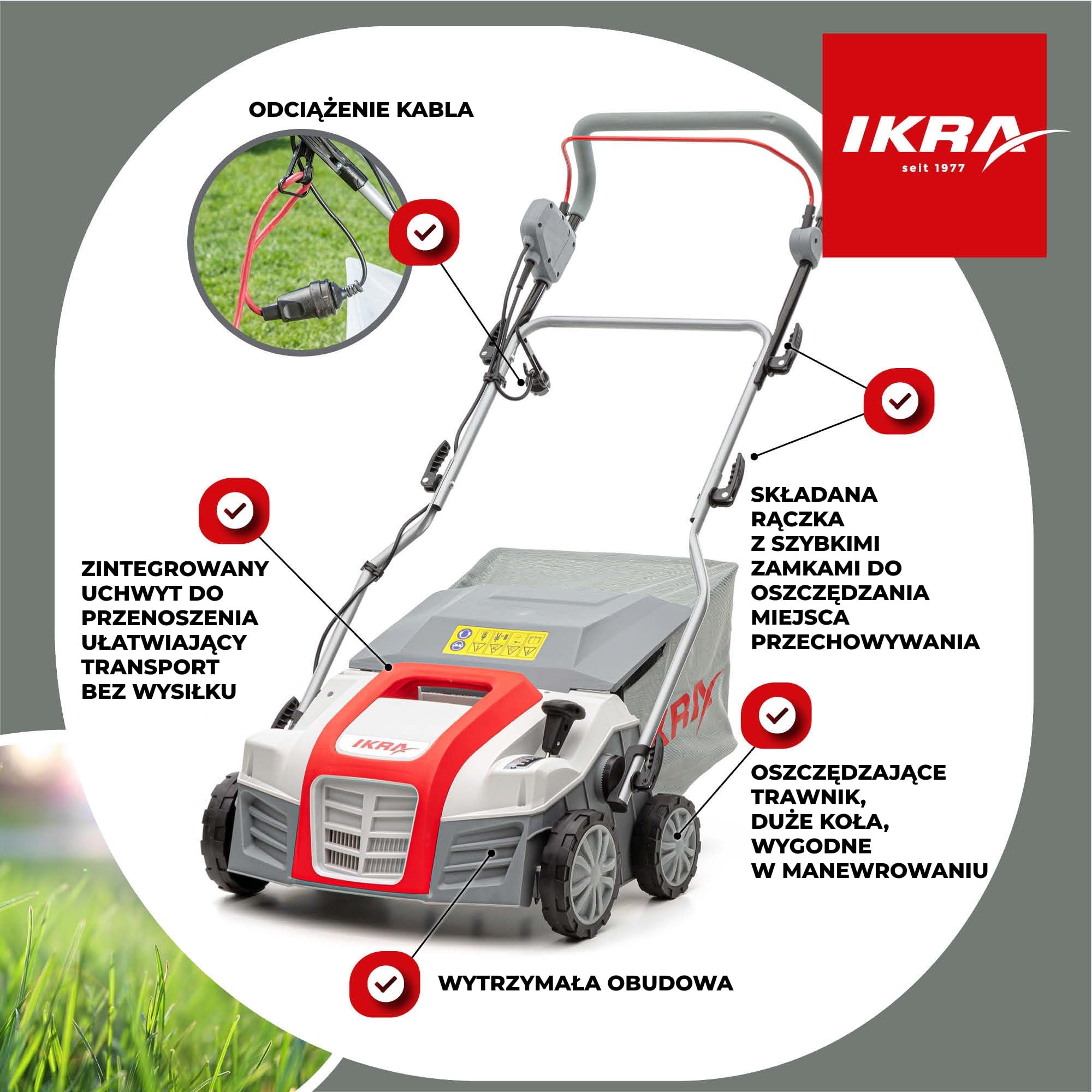 IKRA Aerator i Wertykulator elektryczny IEVL 2000, worek wychwytujący 55 l, szerokość robocza 40 cm, moc 2000 W