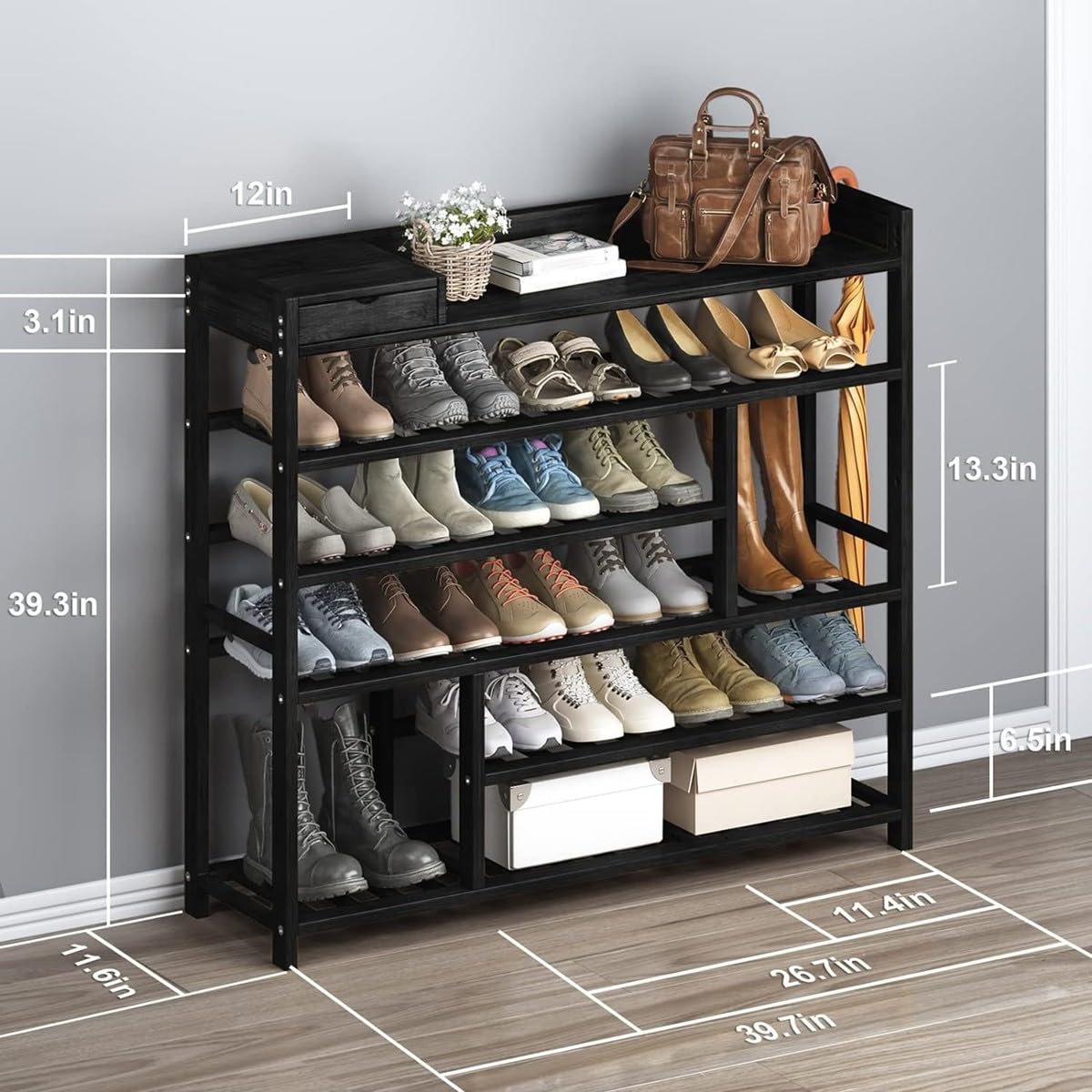 XZXWZX Scarpiera, Scaffale Pieghevole in Bambù per Scarpe, Scaffale per Ingresso, Armadio