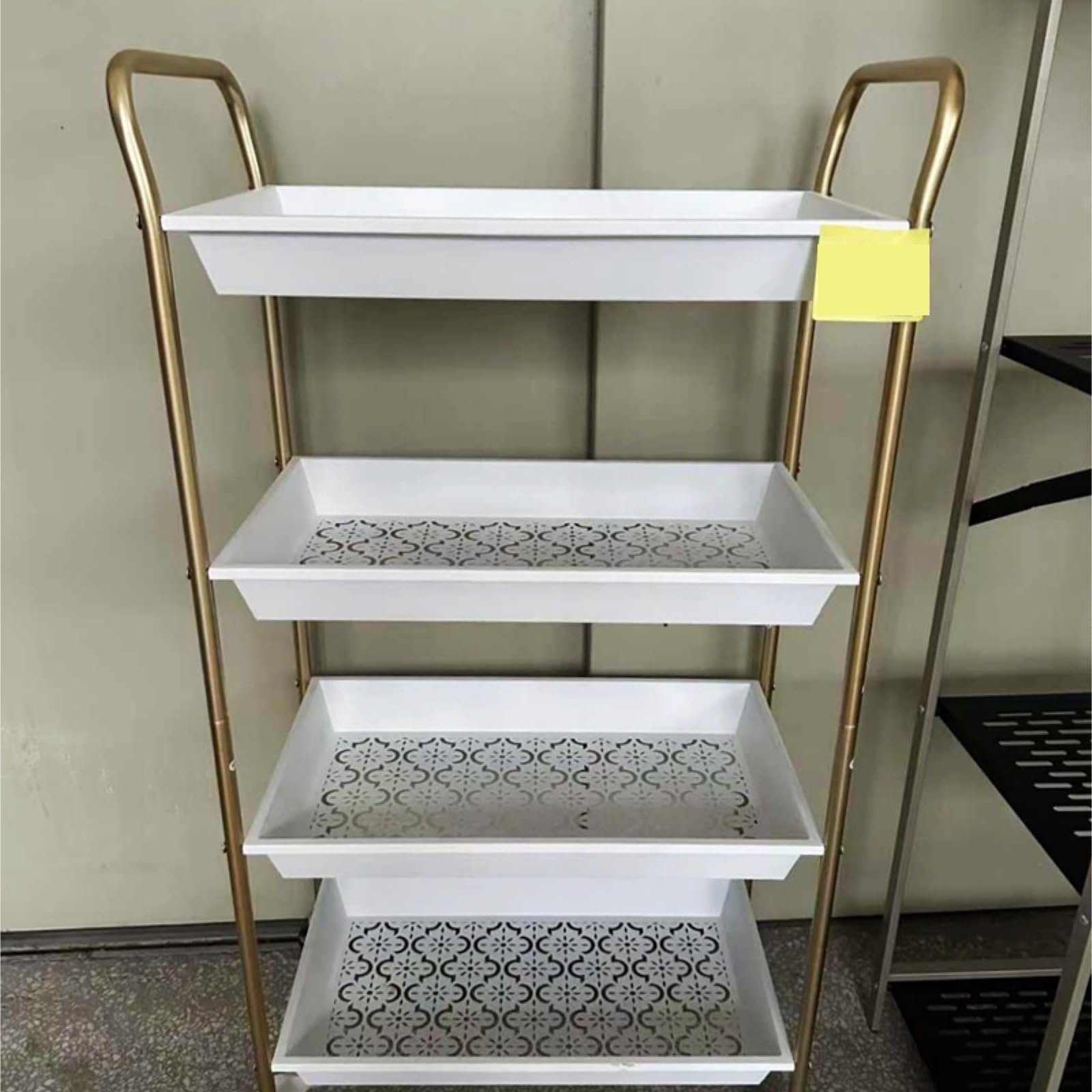 Carrito rodante de metal de 4 niveles, almacenamiento versátil para oficina, baño, cocina, carrito utilitario resistente con ruedas (blanco)