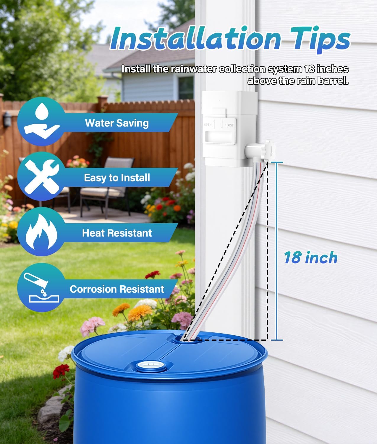 Upgraded Rain Barrel Diverter Kit, Rainwater Collection System for 2''x3'' & 3''x4'' Downspout, Gutter Diverter for Rain Barrel with Enhanced Water Capacity, Filter, Adjustable Valve, White