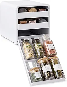 YouCopia SpiceStack,18-Bottle Adjustable Spice Rack Organizer, Pull-Out Seasoning Holder for Kitchen Cabinet and Pantry Storage with 104 Labels and Adjustable Dividers, Speckled White