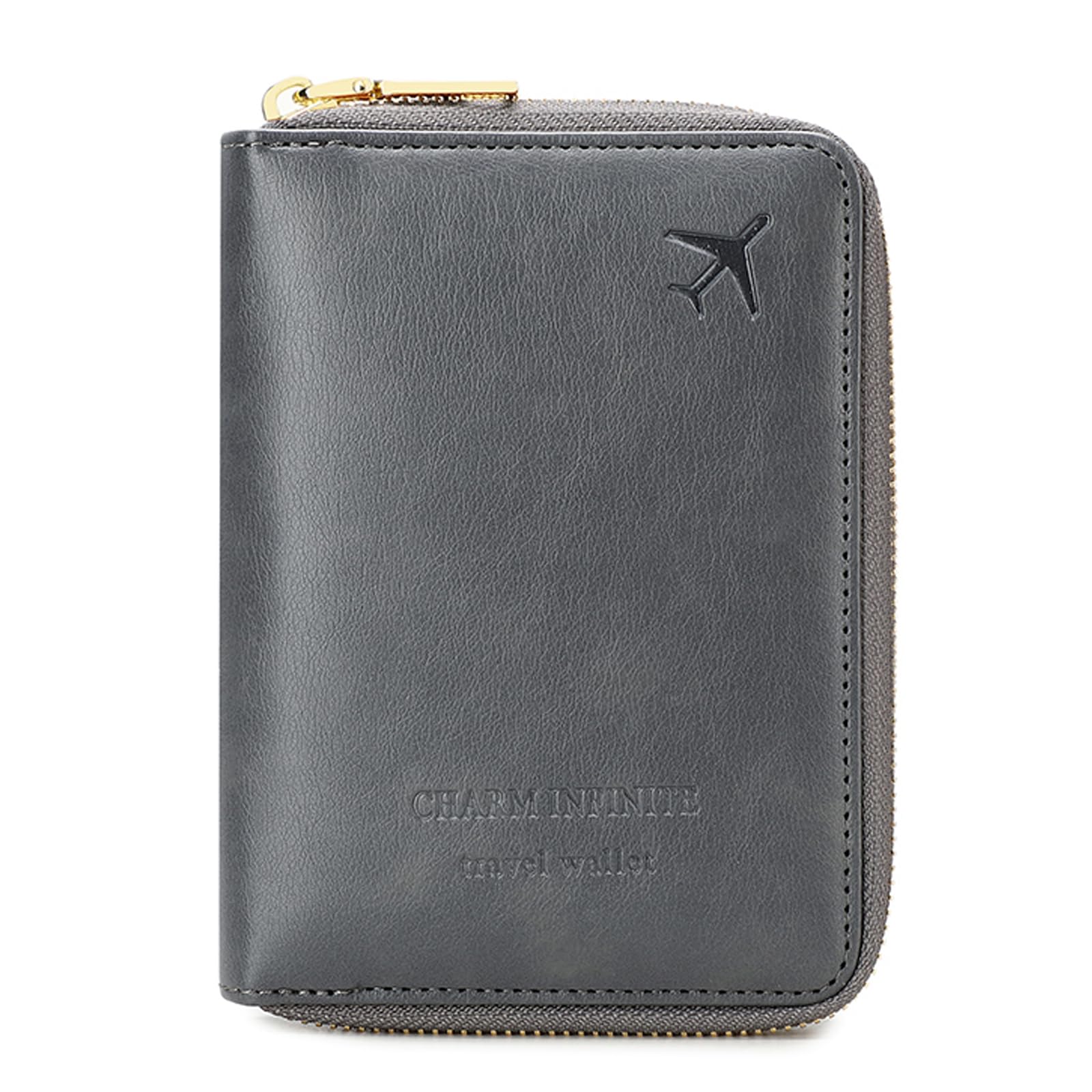 KARRESLY Passport Holder Covers Case with Safe Zipper Closure, RFID Blocking PU Leather Waterproof Travel Wallet for Women Men(Grey)