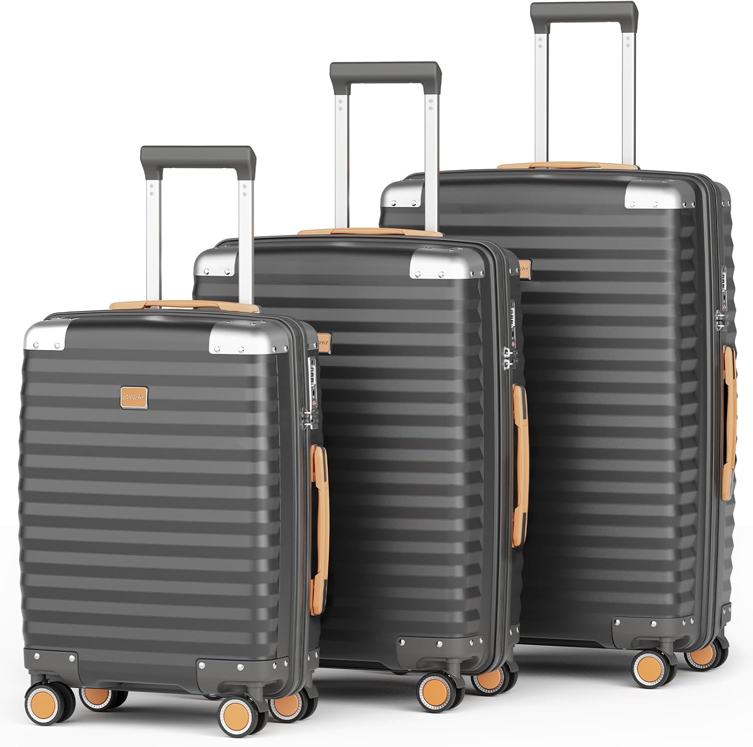 Joyway Hard Shell Luggage Sets 3 Pieces with Spinner Wheels, Lightweight Suitcase Set with Tsa Lock and Corner Protectors, Suitable for Travel Women and Men (Gray, 20''/24''/28'')