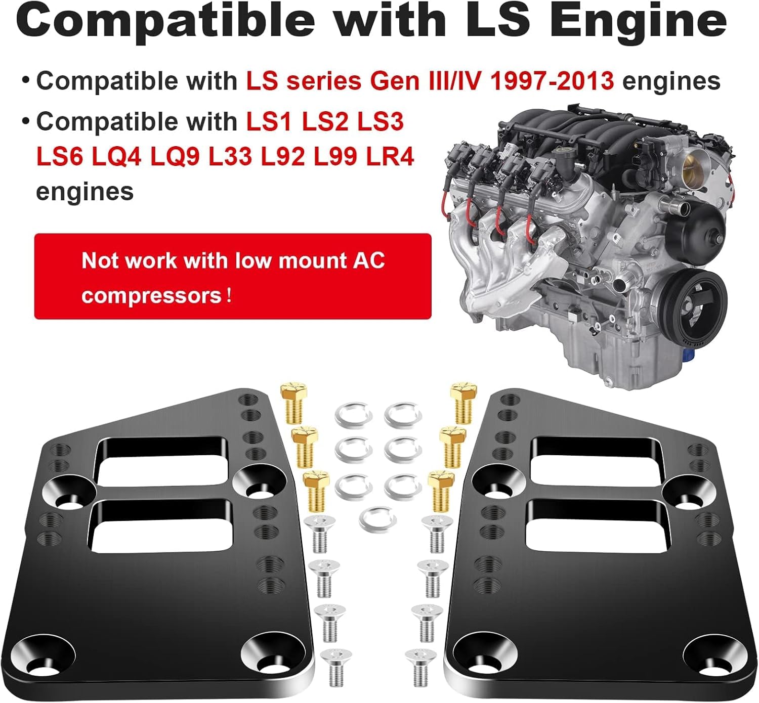 YESHMA for LS Swap Motor Mounts Adapter Plates for SBC Vehicle to LS Engine LS1 LS2 LS3 LS6 LQ4 LQ9 L33 L92 L99 LR4, for LS Conversion Swap Bracket Adjustable Universal (Black)