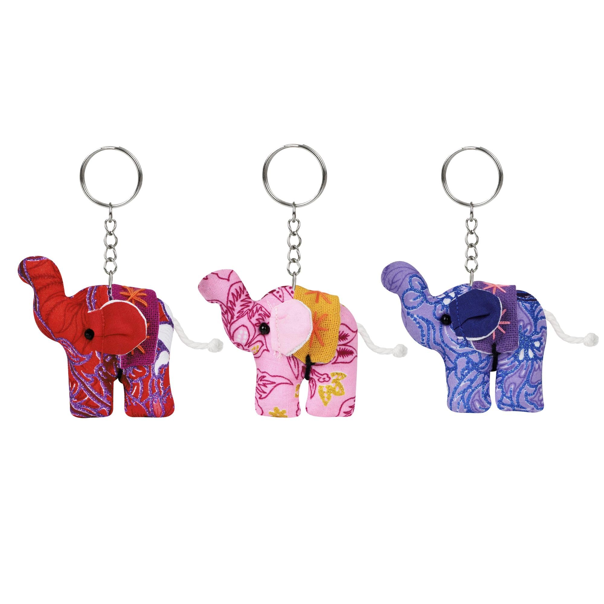 Handmade Cute Elephant Keychain (Pack of 3) Red, Pink, and Purple. Imported from Thailand - Unique Artisan Craft Gifts (