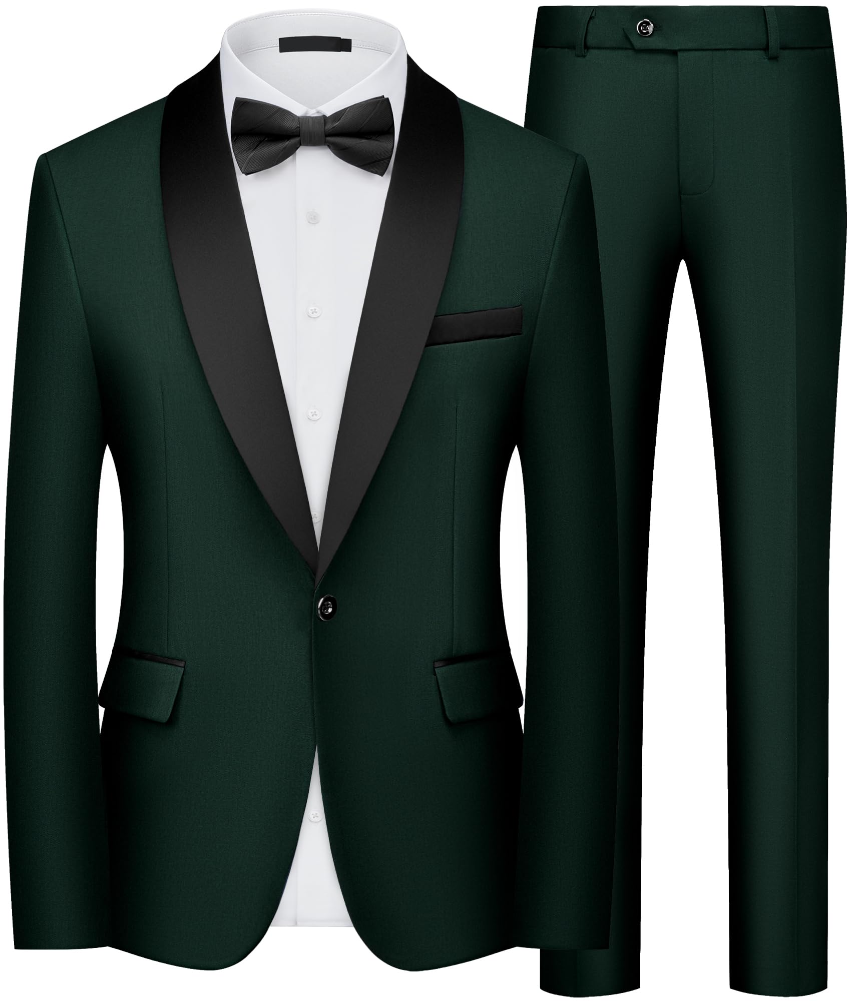 Costume Homme 2 Pièces Slim Fit Smoking Revers Châle 1 Bouton Veste et Pantalon pour Mariage Cérémonie Dîner Business Bal de Promo
