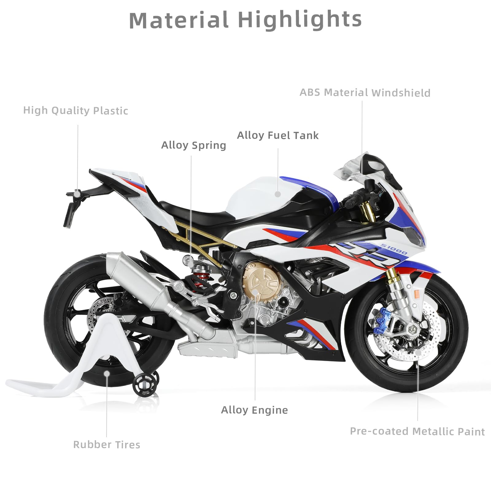 Risopen 1:9 Motorcycle Model Compatible for BMW S1000RR Metal Die-cast Motorcycle Model No Assembly Required Mini Finished Moto Gift for Adult(White) - Image 3