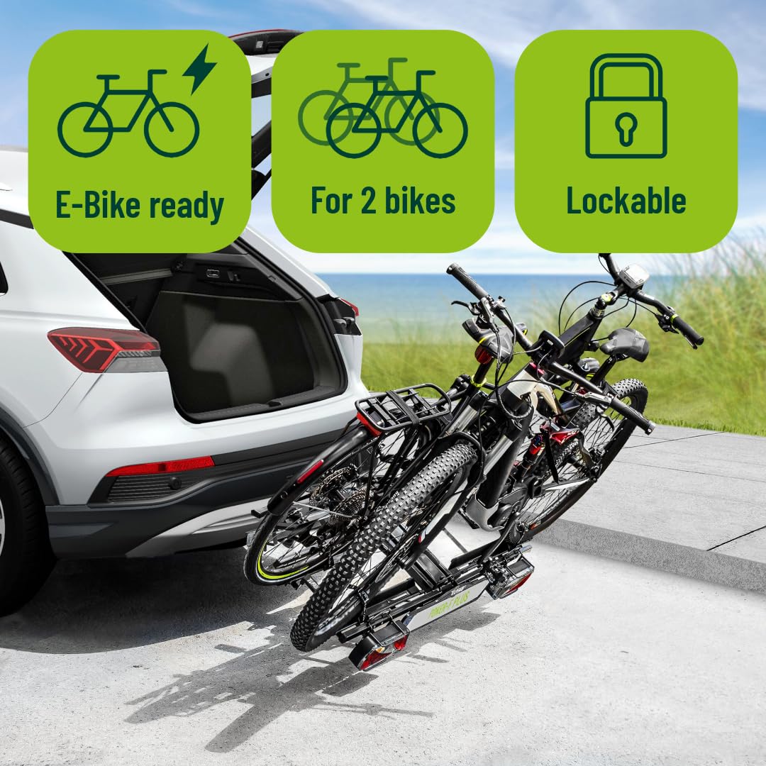 EUFAB 12012LASON Fahrradträger Poker-F Plus, EXKLUSIV AUF Amazon mit abschließbaren Rahmenhaltern, E-Bike geeignet, komplett vormontiert, für 2 Fahrräder, für Anhängerkupplung, Schwarz Baumarkt