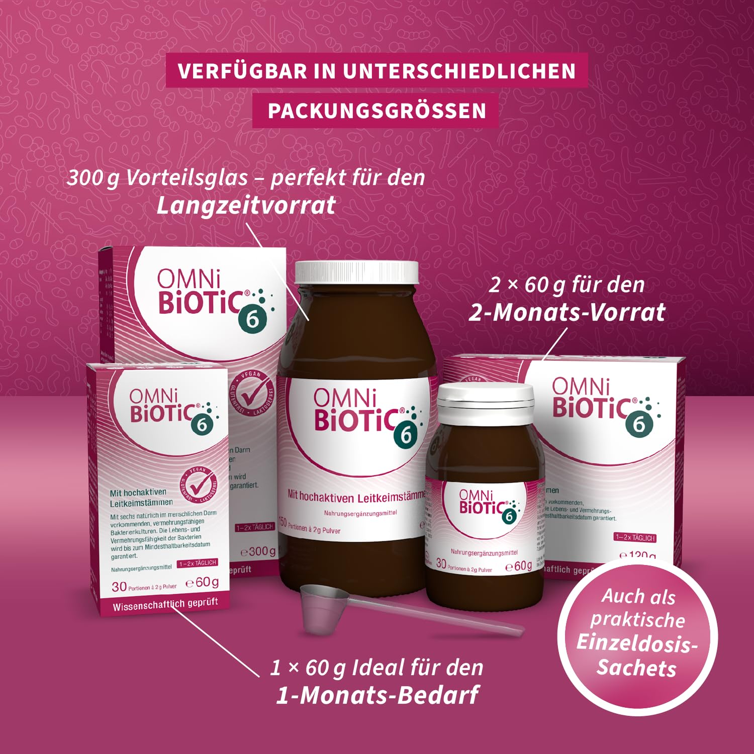 OMNi BiOTiC 6 | Der tägliche Begleiter für ein gutes "Bauchgefühl" | Für jeden Tag und jedes Alter geeignet | 60 Sachets | 6 Bakterienstämme | Pulver | Mit Inulin | Vegan | Glutenfrei