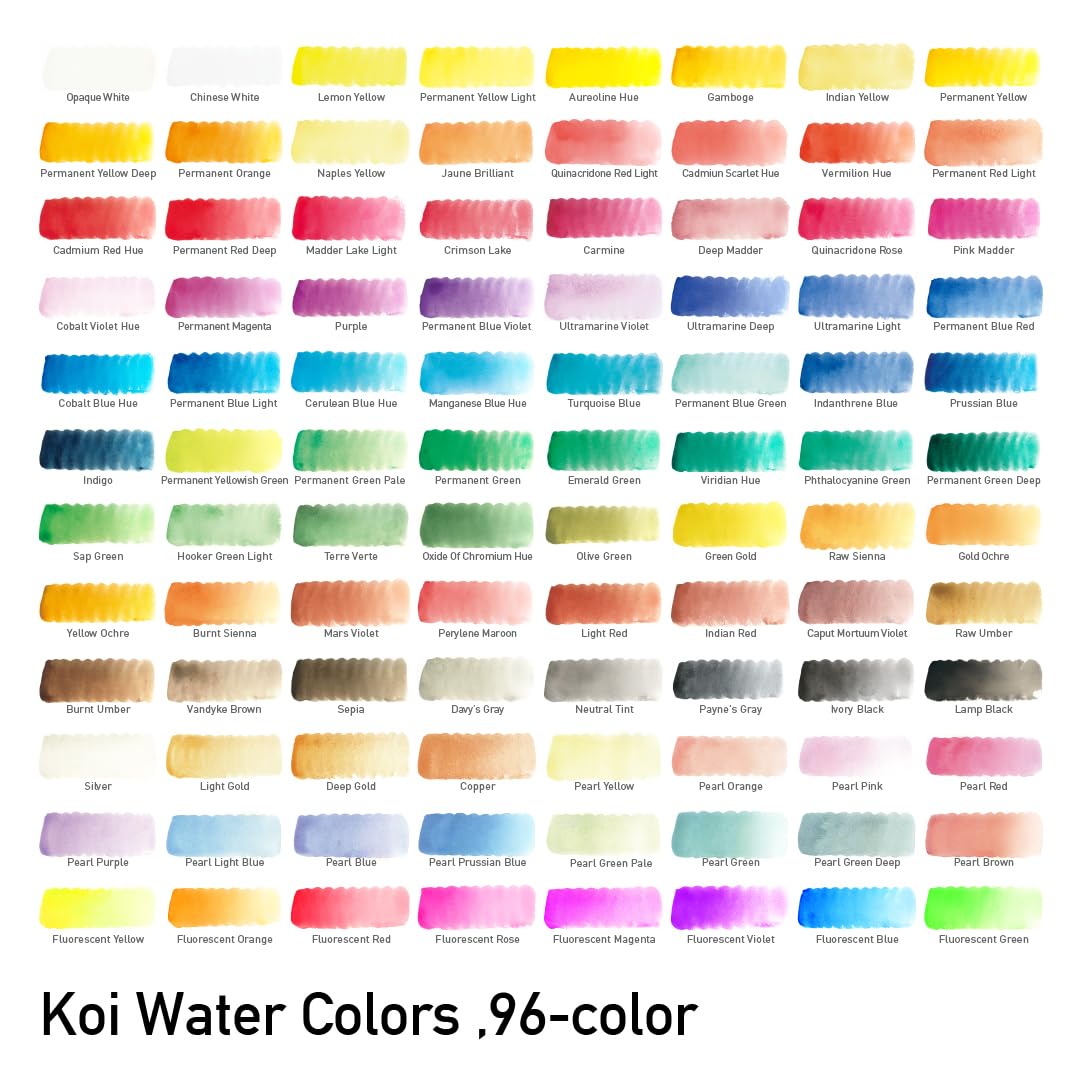 Koi Water Colors Studio zestaw do malowania farbą metaliczną, perłową i fluorescencyjną, 96 kubełkami
