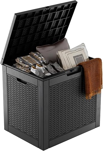 Miniatura 11 de EasyUp Caja de almacenamiento para exteriores de 85 galones, caja de cubierta de resina impermeable resistente a los rayos UV, estabilidad reforzada