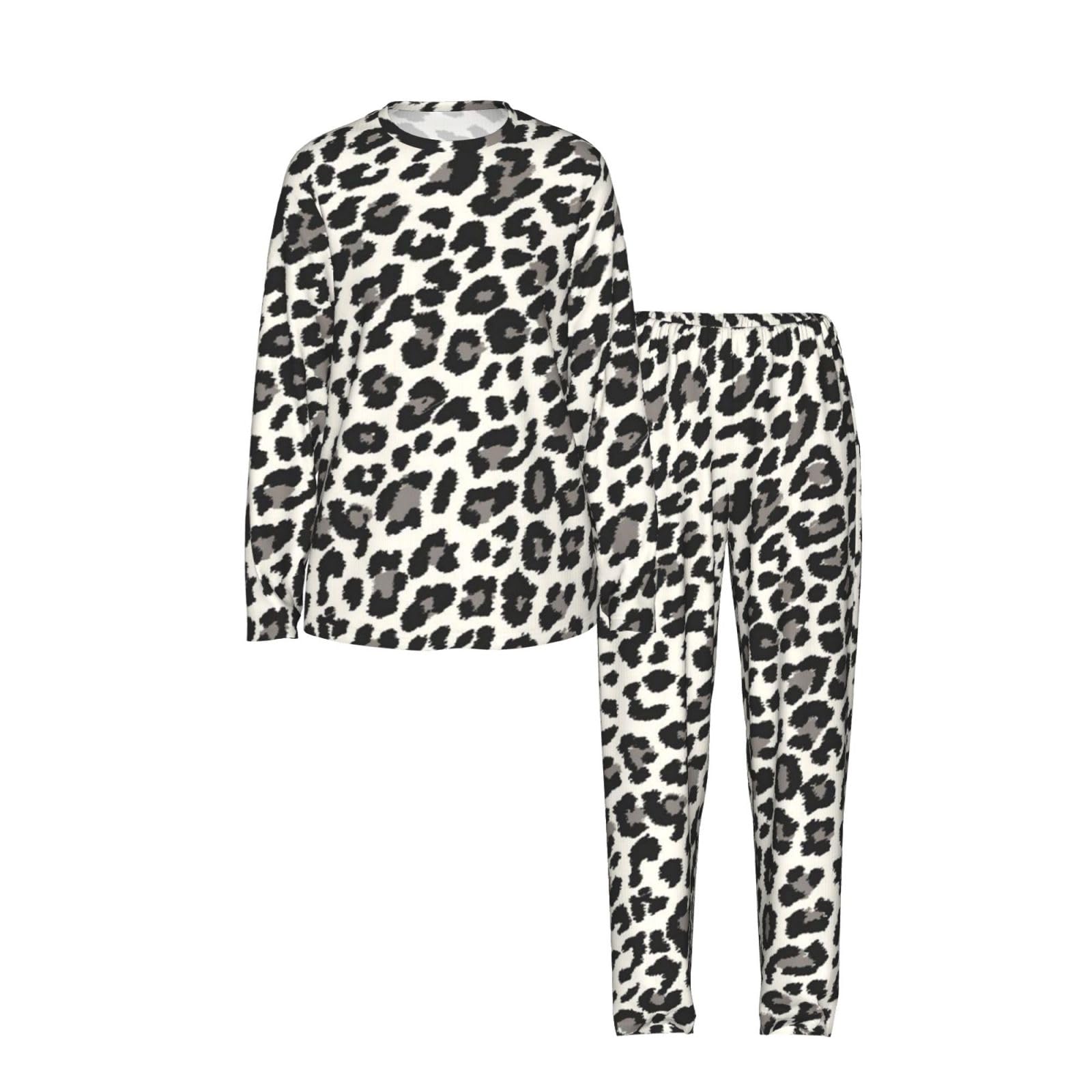 Pigiama da donna con stampa leopardata a maniche lunghe abbinato morbido elastico coulisse casual Daywear