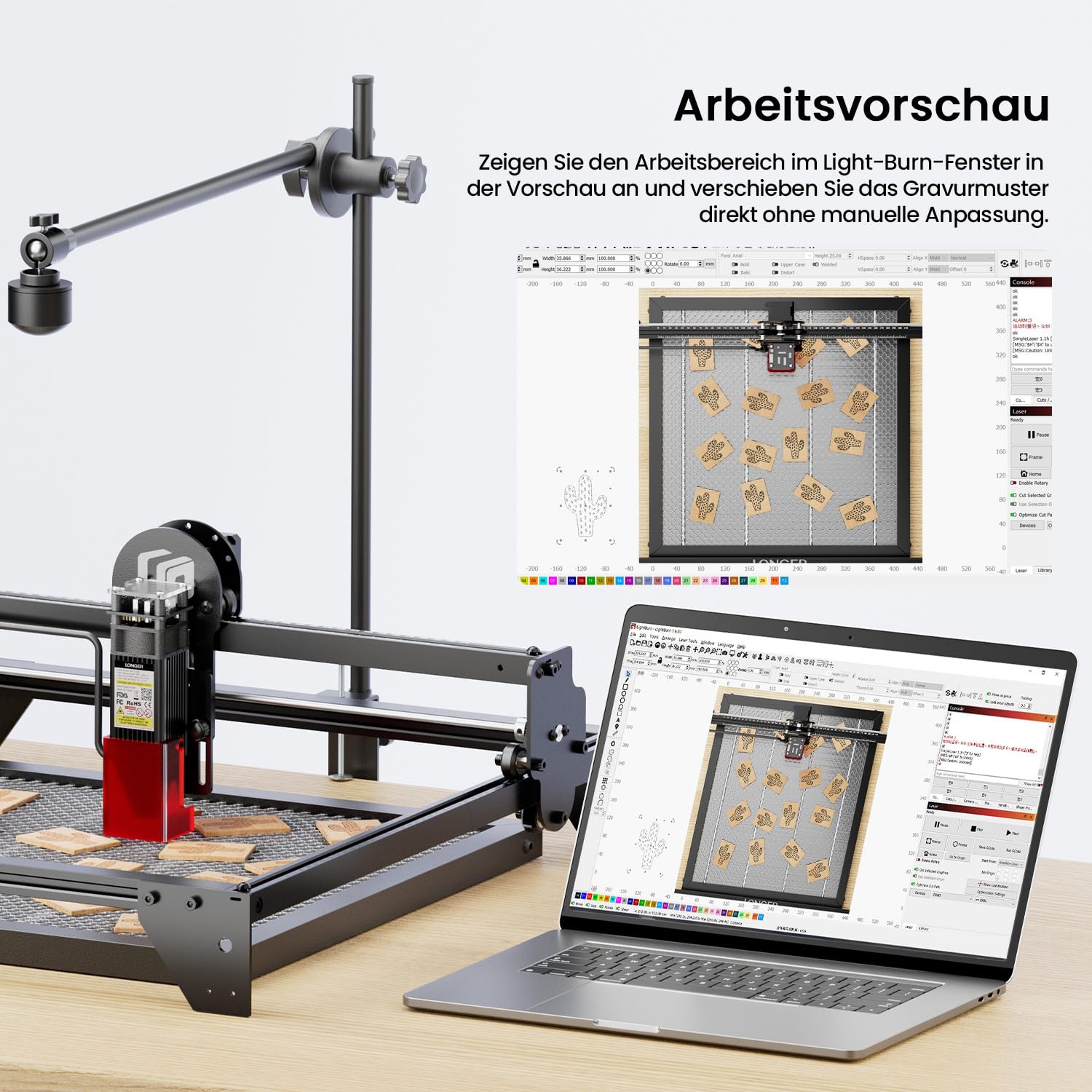 Longer LightBurn Kamera-Kit für Lasergravierer – 5MP Zeitraffer-Kamera mit präziser Positionierung, Multitasking-Gravur und Vorschauunterstützung für LightBurn