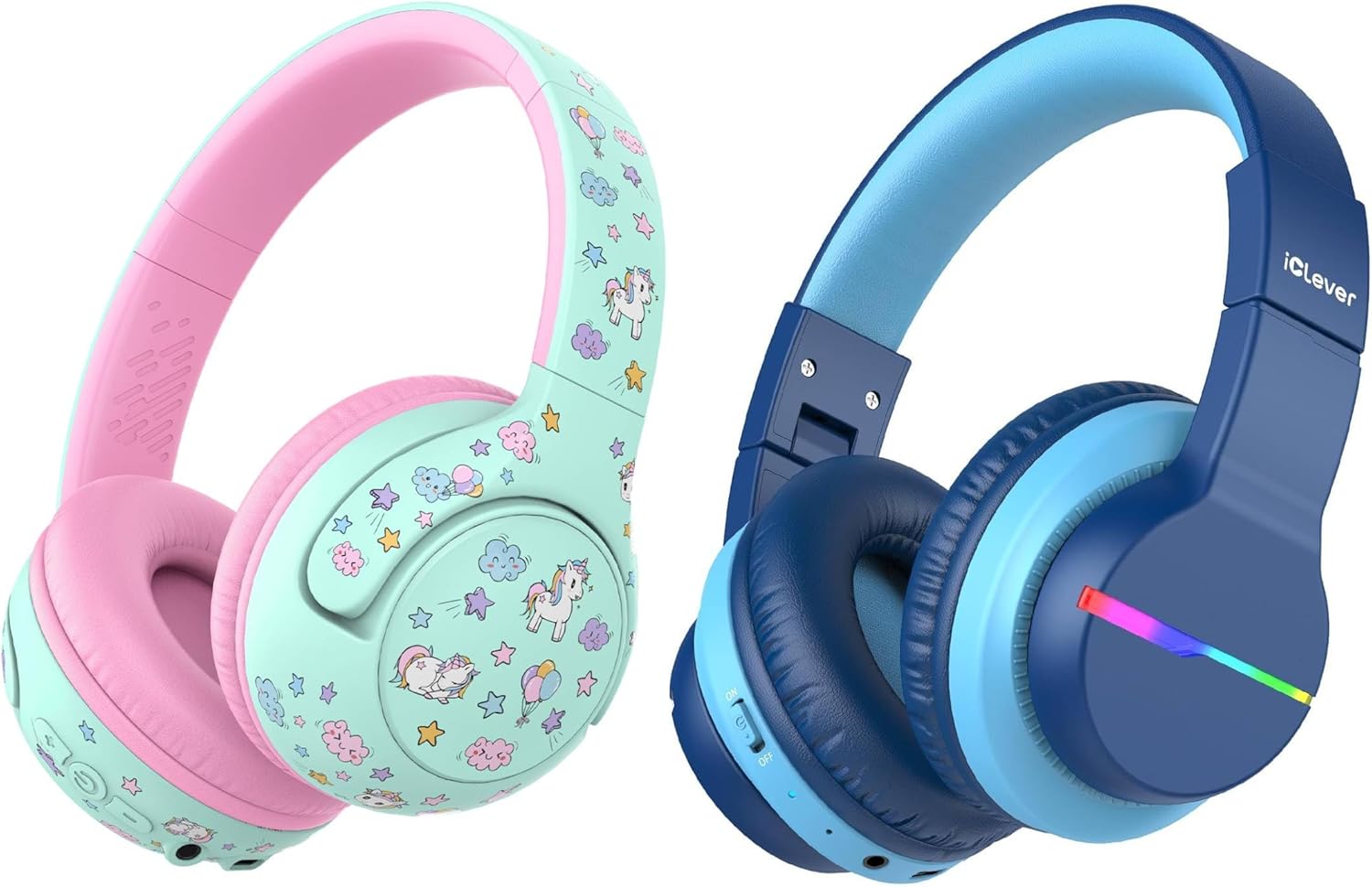 iClever BTH27 & BTH12 Kids Bluetooth Headphones Bundles, USB C Fast Charging, AUX Cord,Safe Volume,Toddler Headphones for iPad/Tablet/Travel/School