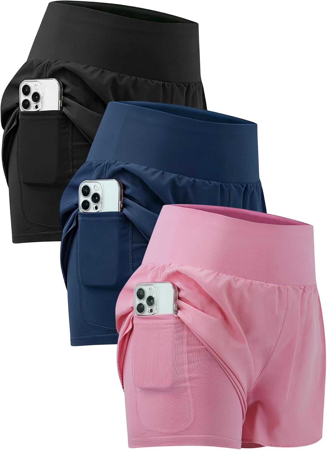 Athletic Sweat Shorts for Women High Waisted 2 in 1 with Pockets