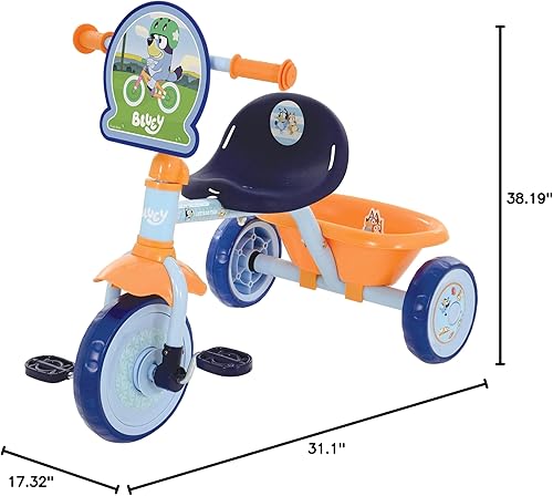Miniatura 12 de Bluey First Ride On Trike - Juguete de paseo para niños con licencia con mango ajustable, embrague de pedal de fácil cambio, neumáticos a prueba de
