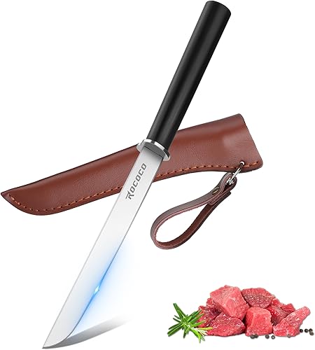 ROCOCO Cuchillo japonés para carne, cuchillo de bolsillo portátil con funda para cocina, camping, al aire libre, barbacoa, cumpleaños, Navidad,
